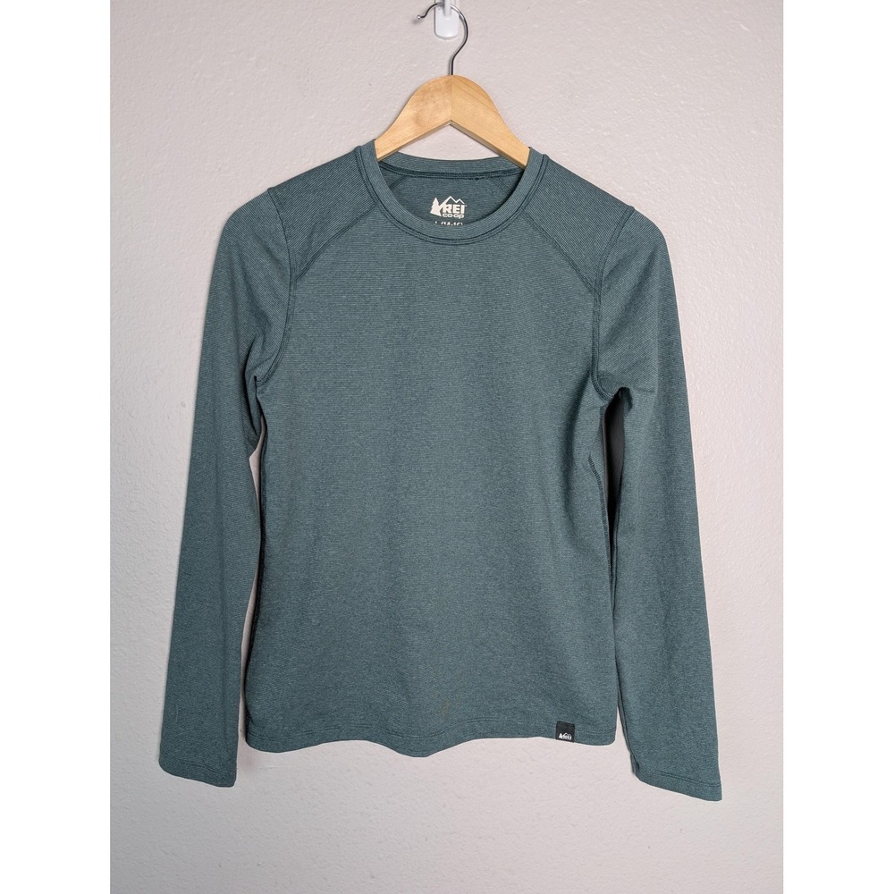 REI Co-op T-Shirt Unisex Kids L Green Striped Pullover Long Sleeve Polyester